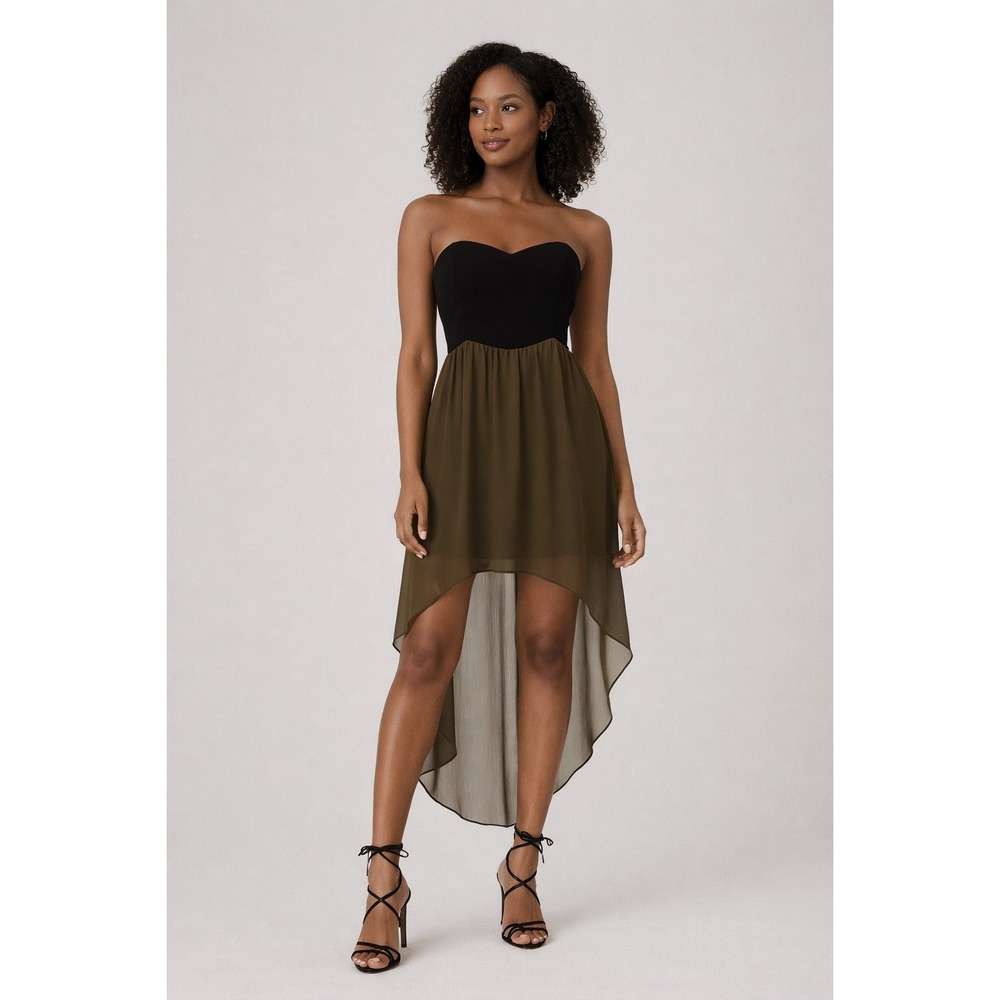 Speechless Strapless High Low Chiffon‎ Dress Medium Black Olive Sweetheart